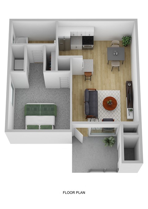 Floor plan for 1 bed, 1 bath, 625 sqft